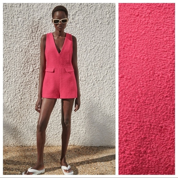 Zara Pants - NWT. Zara Fuchsia Textured Playsuit. Size S.
